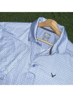 Callaway Opti Dri Golf Polo Shirt Blue Check Performance Men L business Casual